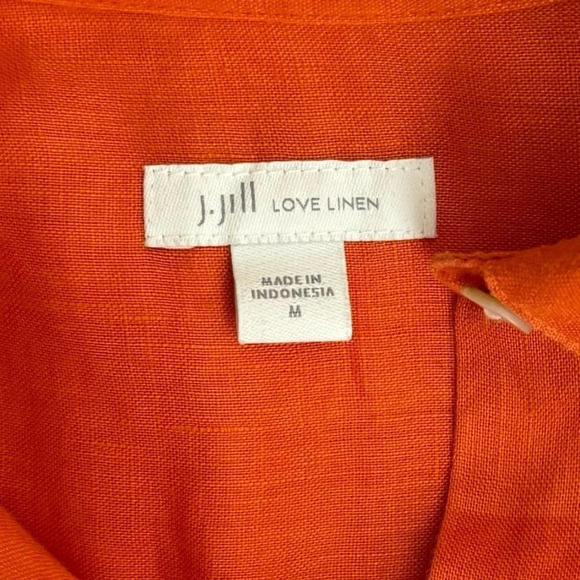 J Jill Love Linen Top Blouse Button Front Long Sleeve Orange - Picture 6 of 8